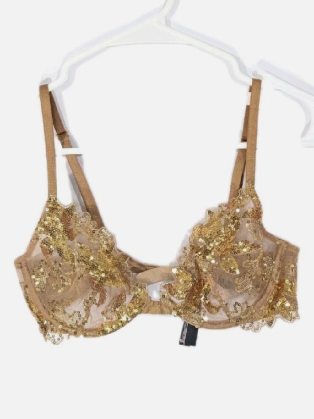 Victoria's Secret Very Sexy Sequin Bra 34B Women Sheer Underwire gold VS ziggy